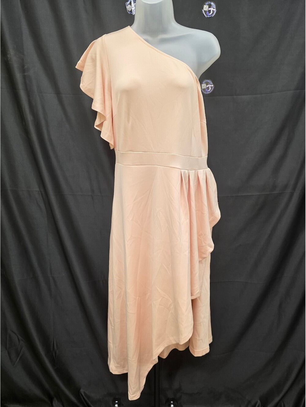 DOKOTOO WOMENS ONE‑SHOULDER RUFFLE FORMAL BODYCON HIGH‑LOW MIDI DRESS APRICOT XL